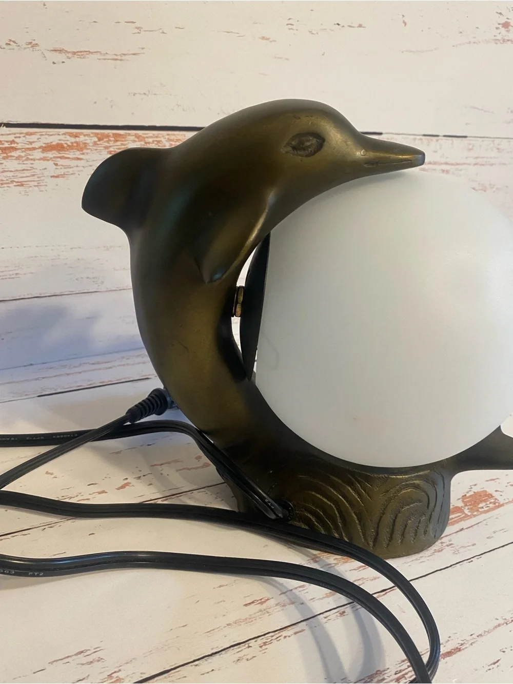 Dolphin TV Lamp in Bronze with White Globe